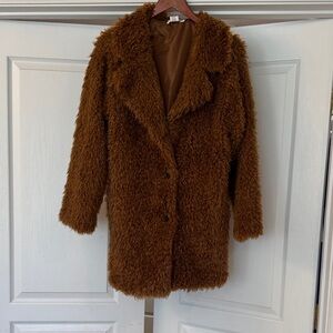 Camel Brown Faux Fur Women's Coat